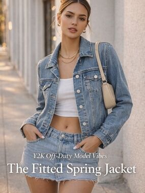 GAP Stretch Denim Jacket Women’s Medium Y2K Fitted Trucker Blue Jean Jacket